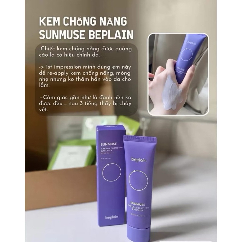 Kem lười chống nắng hiệu chỉnh da BEPLAIN -  Kem BEPLAIN 4in1 nâng tông BEPLAIN SUNMUSE SPF 50+ PA++