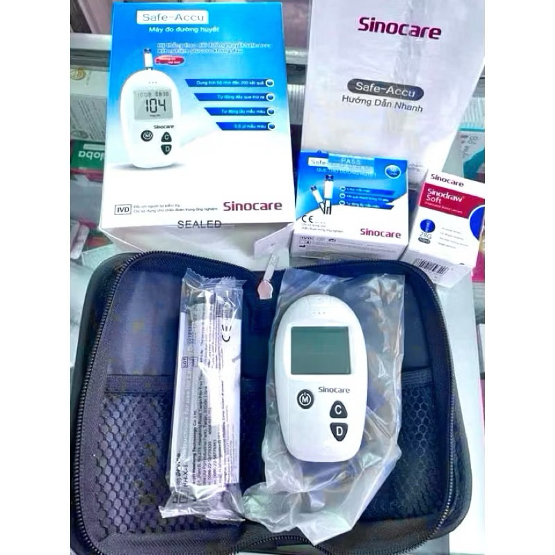 [HÀNG CHÍNH HÃNG] Máy Đo Đường Huyết + 50 Que Thử & 50 Kim Đo Đường Sinocare Accu-Safe