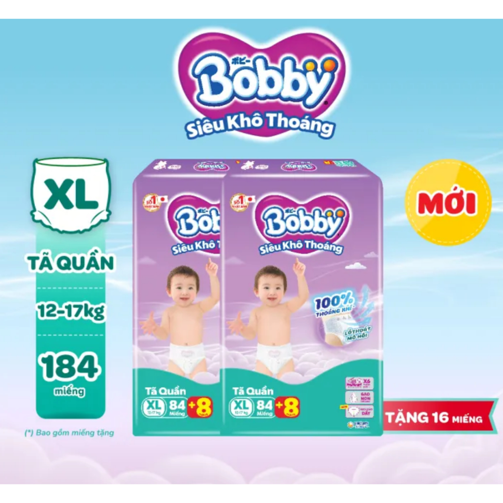Combo 2 tã quần Bobby Mega Jumbo M112/L96/XL84/XXL76