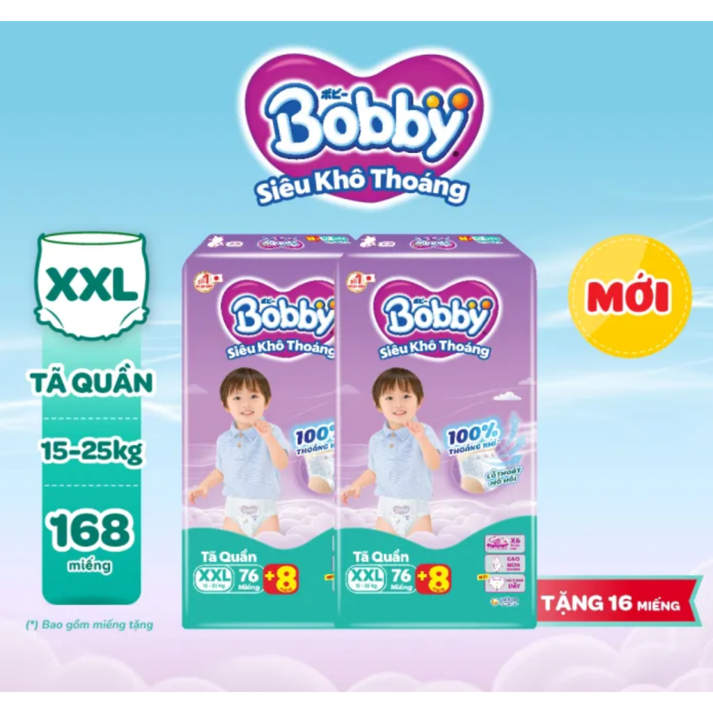 Combo 2 tã quần Bobby Mega Jumbo M112/L96/XL84/XXL76
