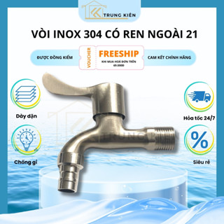 Vòi nước chất liệu INOX 304 dày dặn có kèm ren ngoài phi 21, Vòi hồ INOX SUS304 chống gỉ cao cấp