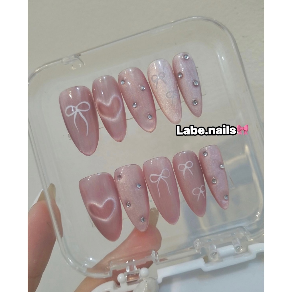 Nail Box Thiết Kế Hồng Nơ Tim N66 Labe.nails