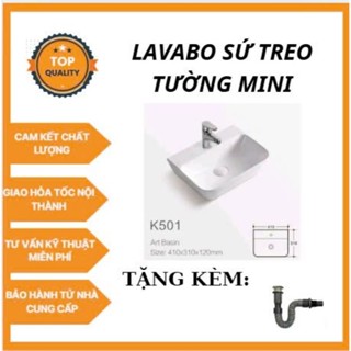 Lavabo sứ treo tường mini cao cấp ( Tặng kèm xiphong ống xả ruột gà)