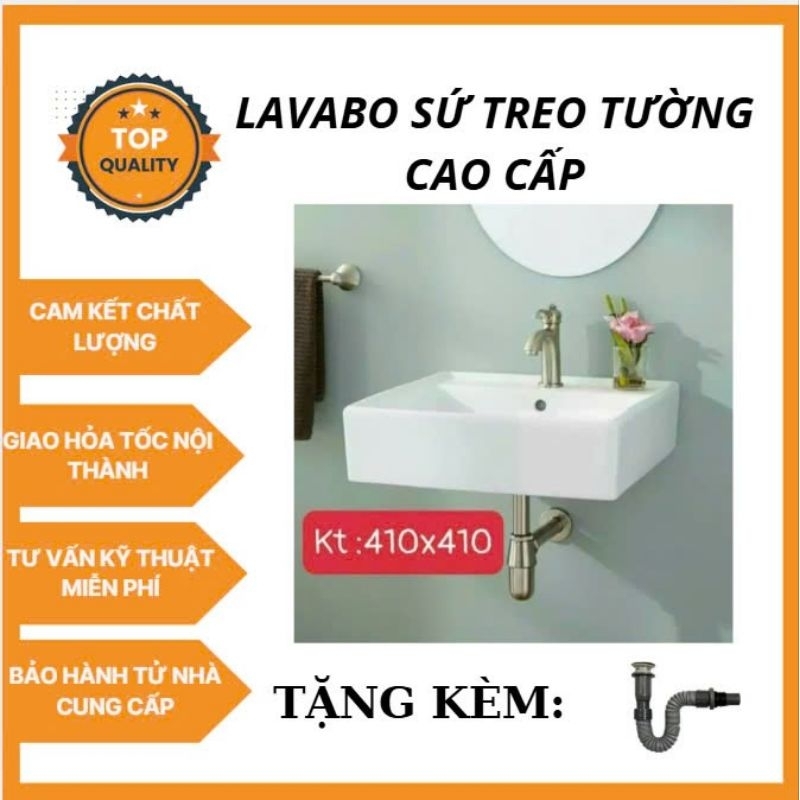 Lavabo sứ treo tường cao cấp ( Tặng kèm xiphong xả ruột gà )