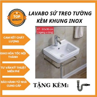 Lavabo sứ treo tường cao cấp, Lavabo sứ treo tường mini ( Tặng bộ xiphong ống xả ruột gà)