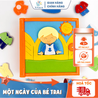Sách Vải Một Ngày Của Bé (Bé Trai) - Sách Vải Kích Thích Thị Giác, Phát Triển Tư Duy Cho Bé 3-6 Tuổi
