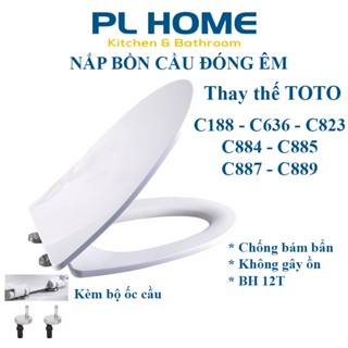 Nắp bồn cầu đóng êm phù hợp thay bồn cầu Toto C188, C636, C823, C884, C885, C887, C889 - kèm phụ kiện chân ốc đầy đủ