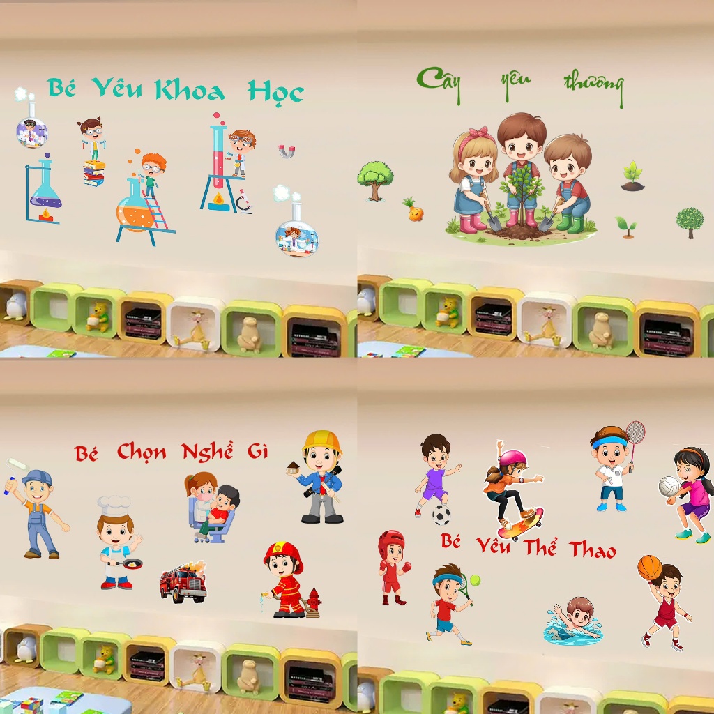 HỎA TỐC HCM- Decal dán trường mầm non, TRƯỜNG TIỂU HỌC,góc học tập, trang trí lớp học, mẫu giáo