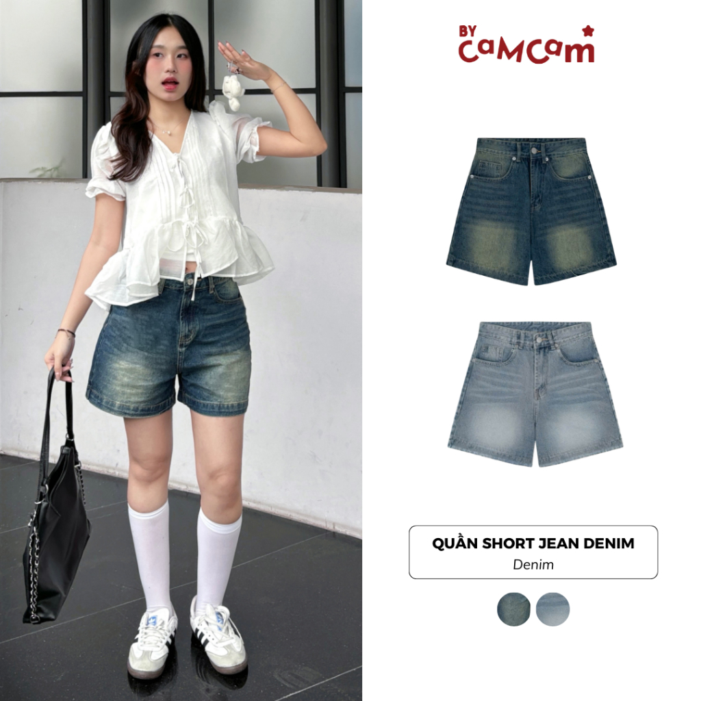 Quần Short Jean Denim Ống Rộng 𝑩𝒚𝒄𝒂𝒎𝒄𝒂𝒎 Basic Năng Động Cho Nữ QTN004