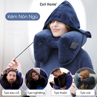 Gối cổ du lịch gối bơm hơi chữ H kèm nón ngủ đi máy bay, gối văn phòng TRAVELSKY