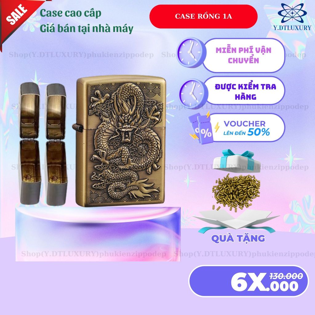 Case Zippo độc lạ, mẫu Rồng vỏ đồng cao cấp ,  tặng 5 đá zippo (YRONG1A)
