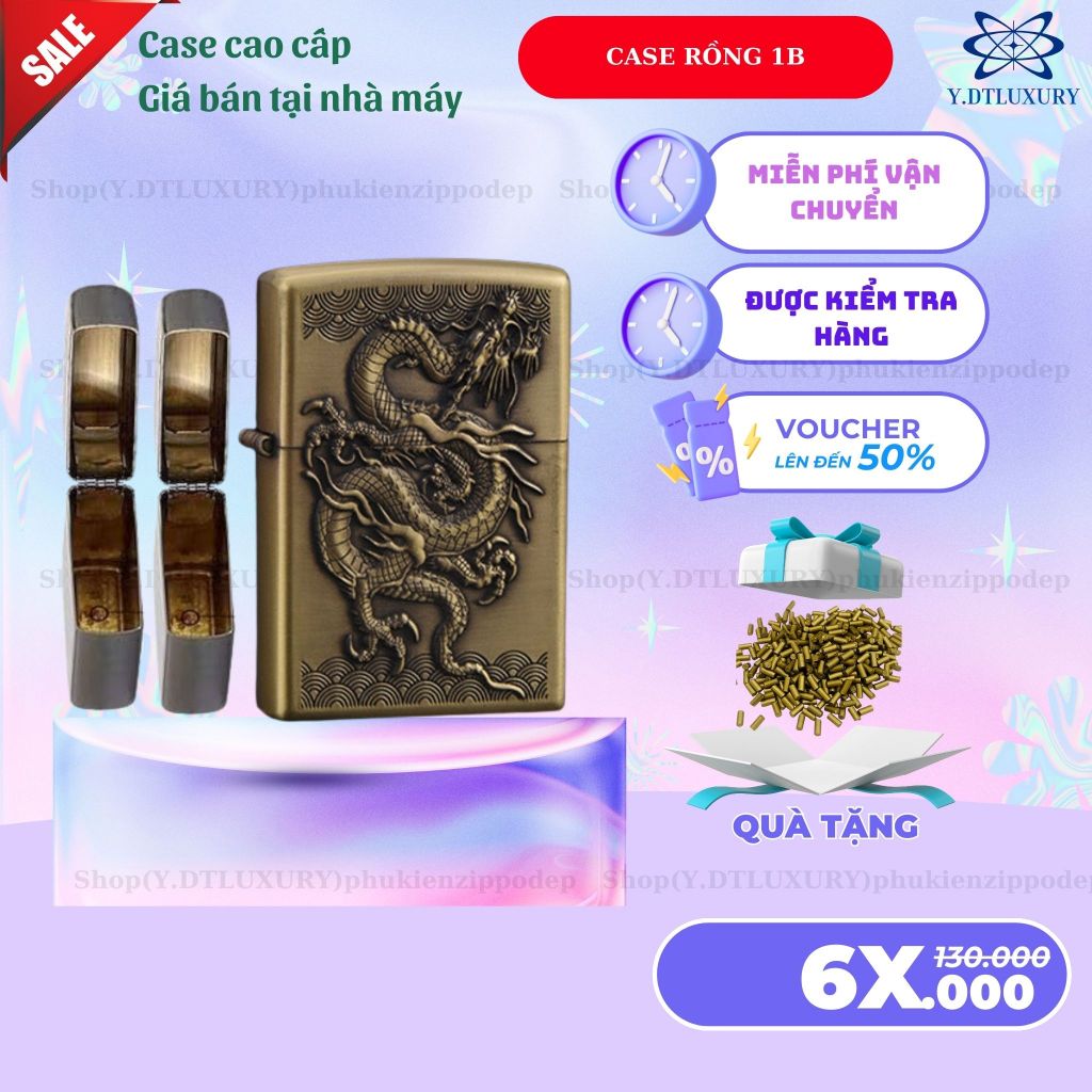 Case Zippo độc lạ, mẫu RỒNG cao cấp ,  tặng 5 đá zippo (YRONG1B)