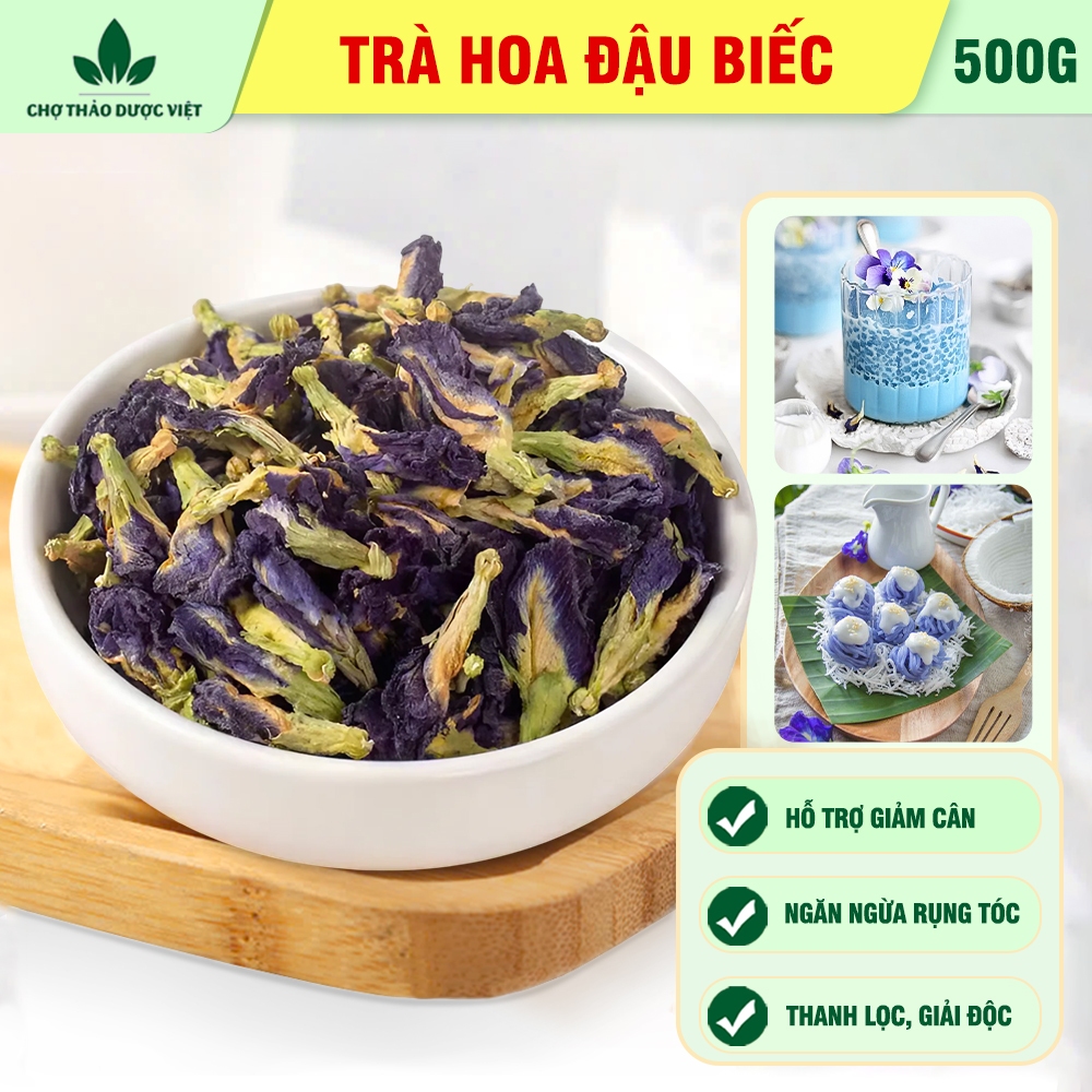 Trà hoa đậu biếc 500g, sấy lạnh, nguyên liệu pha trà, làm bánh, tạo màu thực phẩm tự nhiên