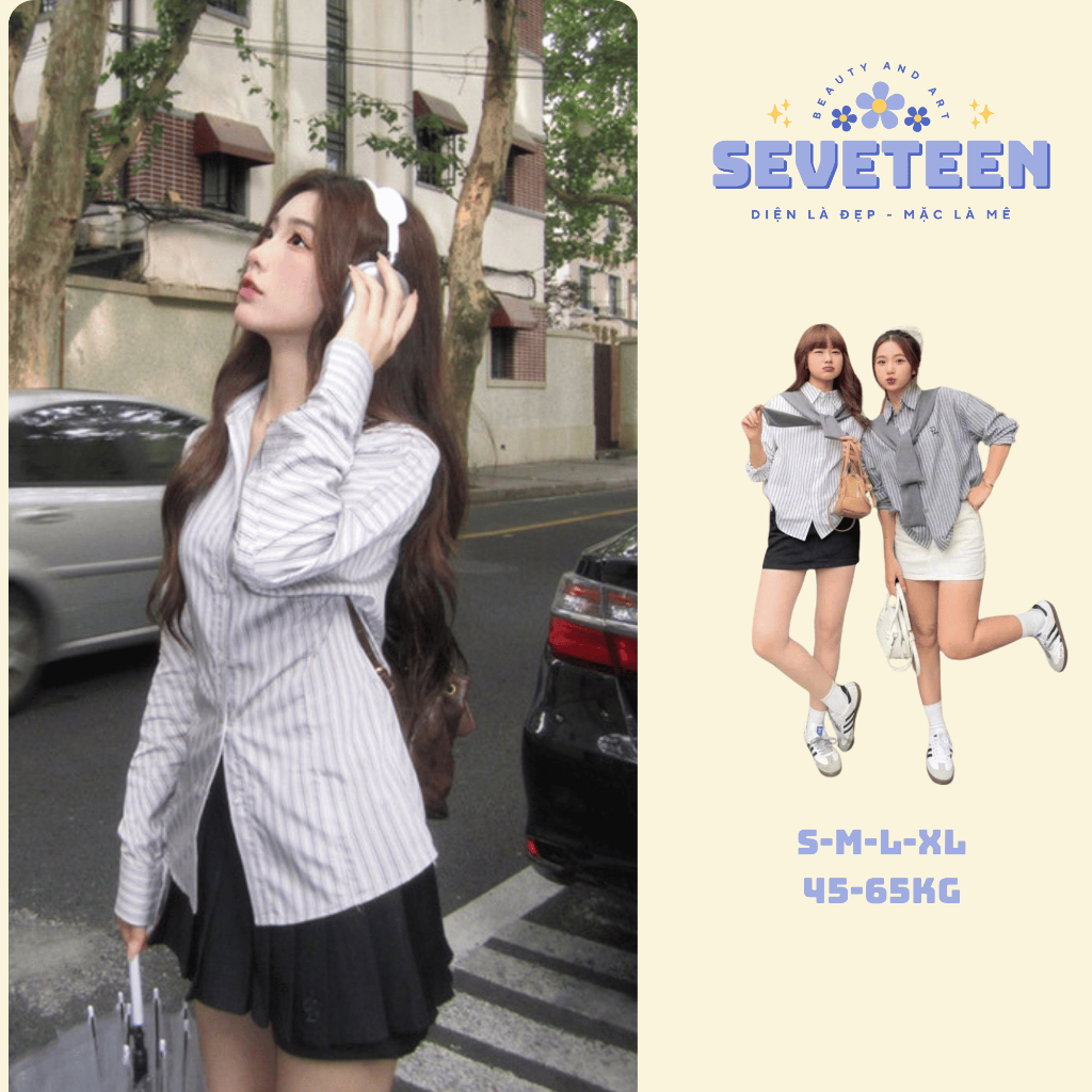 Áo Sơ Mi Dài Tay, Áo Sơ Mi Sọc Kẻ Tay Dài Nữ, Áo Sơ Mi Kẻ Sọc Thuê Chữ Xinh Xắn Mặc Đi Học, Đi Chơi,