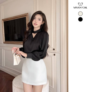MYAN DESIGN Áo Lụa Satin Xếp Ly Cổ V Đính Cúc Bọc Kiểu Sơ Mi Thanh Lịch Avn072402 AFY250224