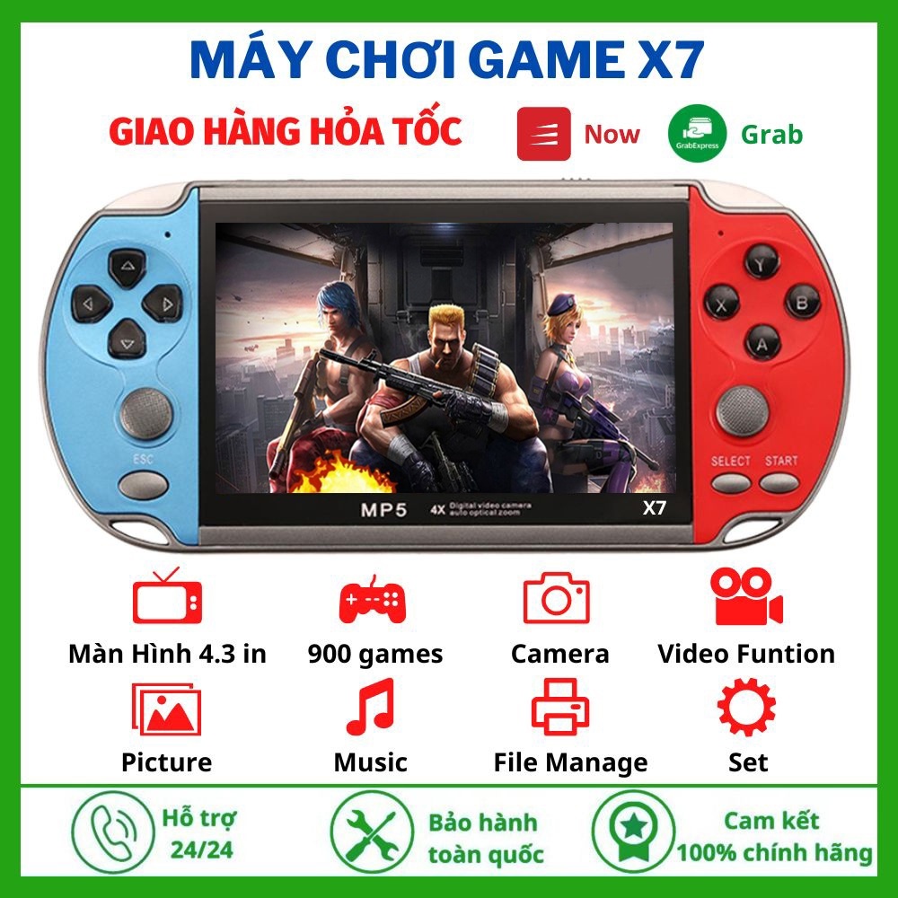 Máy chơi game cầm tay 4 nút X7 màn hình 4.3 inch chơi 9000 game thùng-NES-SNES-GBC-GBA-SMC (mới full