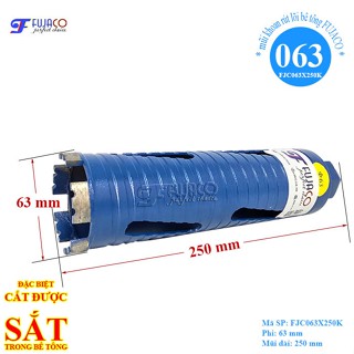Mũi khoan rút lõi bê tông KHÔ phi 63 mm dài 25 phân - FUJACO chuyên khoét lỗ điện lạnh xuyên sàn
