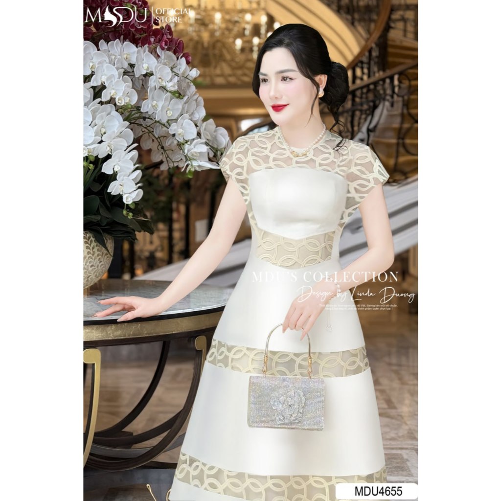 Váy Design MDU4655 Thiết kế Họa Tiết Tafta Ren Thêu Tinh Xảo Từ MDU