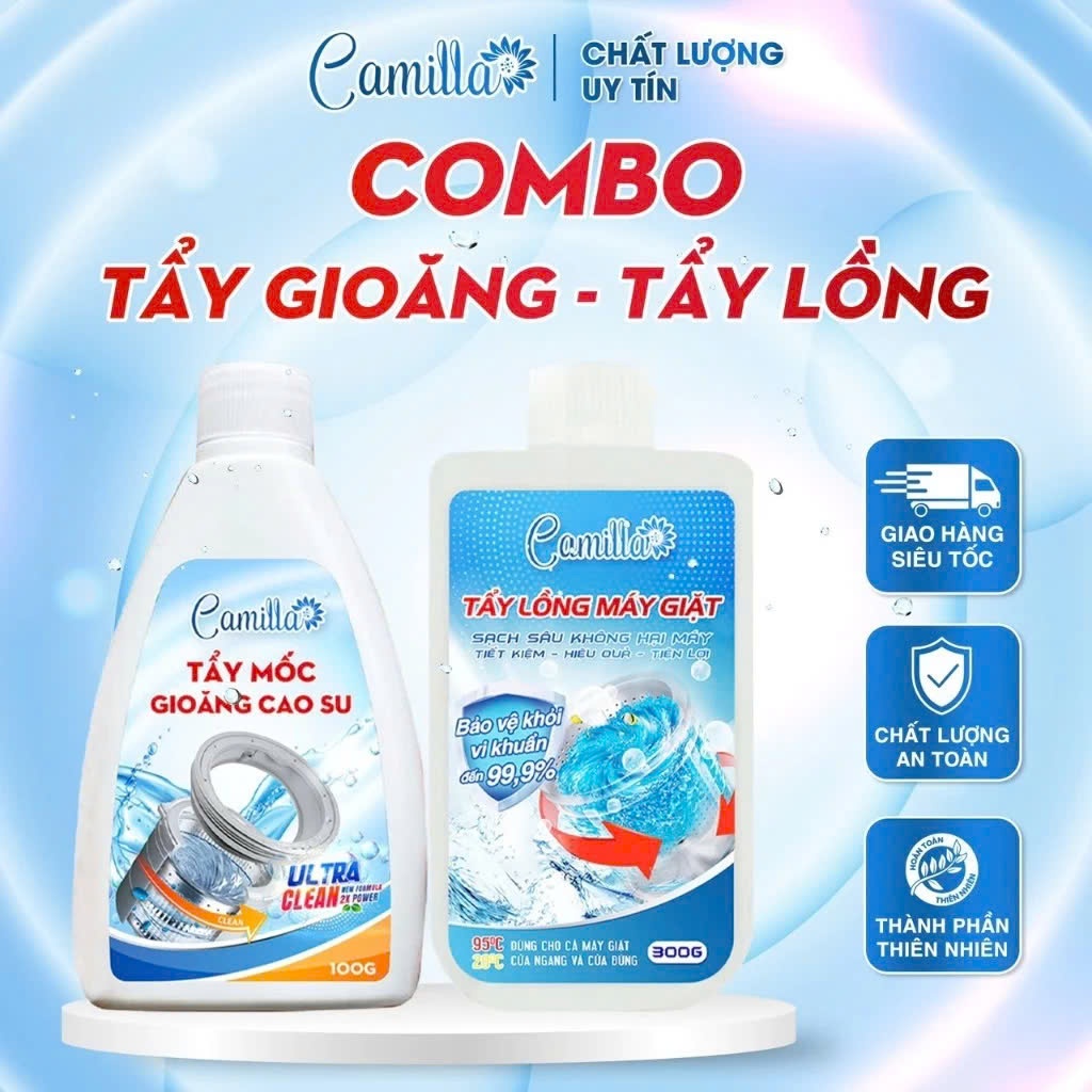 Combo Tẩy cặn lồng máy giặt + tẩy mốc gioăng cao su Camilla diệt khuẩn, khử mùi máy giặt