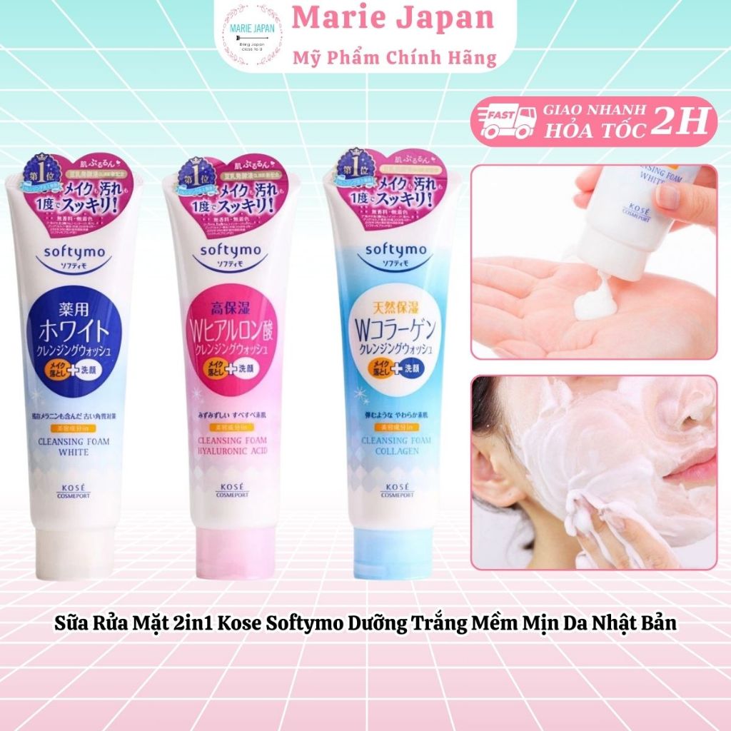 Sữa Rửa Mặt 2in1 Kose Softymo Dưỡng Trắng Mềm Mịn Da Nhật Bản