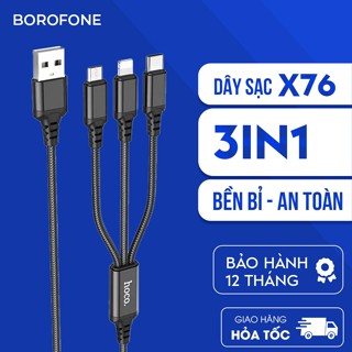 Dây cáp sạc đa năng Hoco X76 3 đầu IP Micro TypeC hỗ trợ dòng điện 2A bọc dù dài 1 mét