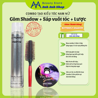 Combo gôm Butterfly Shadow 320ml chính hãng + Sáp vuốt tóc + lược tròn tạo phồng tóc