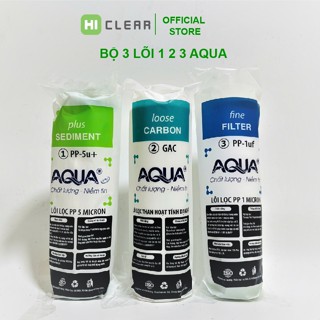 Bộ 3 lõi lọc nước 123 AQUA Chính hãng. Sử dụng cho tất cả dòng máy Kangaroo, Karofi, Sunhouse, Aqua.