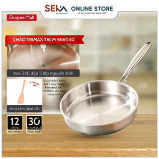 Chảo Thép SEKA TriMax 3 Lớp Nguyên Khối SK6040, Chảo Inox Chống Dính 26 - 28cm Dùng Cho Mọi Loại Bếp