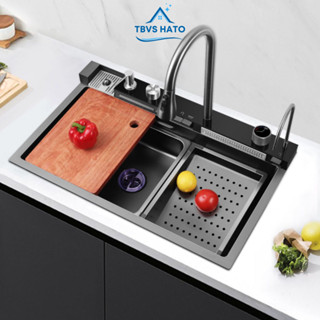 Chậu Rửa Bát 1 Hố Cao Cấp Hato Hiển Thị Nhiệt Độ, Bồn Rửa Chén 1 Ngăn Lớn Phủ Nano Tổ Ong Chống Xước, Chống Bám Dính