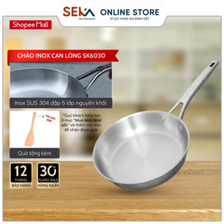 Chảo Inox Chống Dính Tự Thân Dành Cho Mọi Loại Bếp SEKA SK6030 Dập Nguyên Khối 5 Lớp Size 16, 22, 26