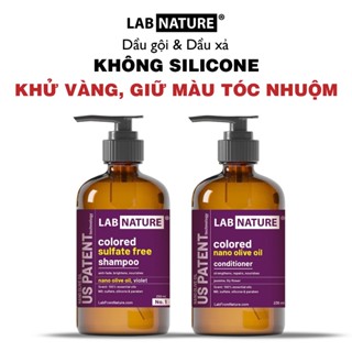 Combo Dầu Gội và Dầu Xả Không Silicone Khử Vàng, Giữ Màu Tóc Tẩy Nhuộm Lab Nature - Công Nghệ Nano Olive Oil