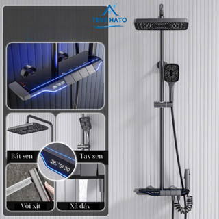 Sen Cây Tắm Đứng Phím Đàn HATO Củ Sen Lõi Đồng Thau Mạ Titan 5 Lớp, Sen Tắm Nóng Lạnh Hiển Thị Nhiệt Độ Chống Bám Cặn