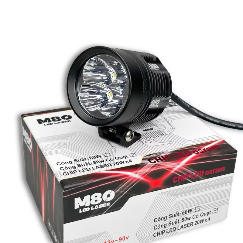 Đèn Trợ Sáng L4X M80, M60 Laser Có Quạt, Siêu Sáng gom, 80W  Chính Hãng MT