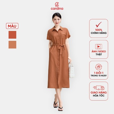 Đầm nữ CARDINA chất liệu đũi bamboo dáng suông tay liền thắt eo 4VSL11