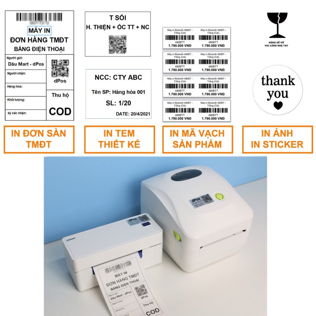 Máy in đơn hàng TMĐT từ Điện Thoại Qua Bluetooth dPos 488BT 888BT in tem mã vận chuyển, tem, ảnh cho Android và iPhone | BigBuy360 - bigbuy360.vn