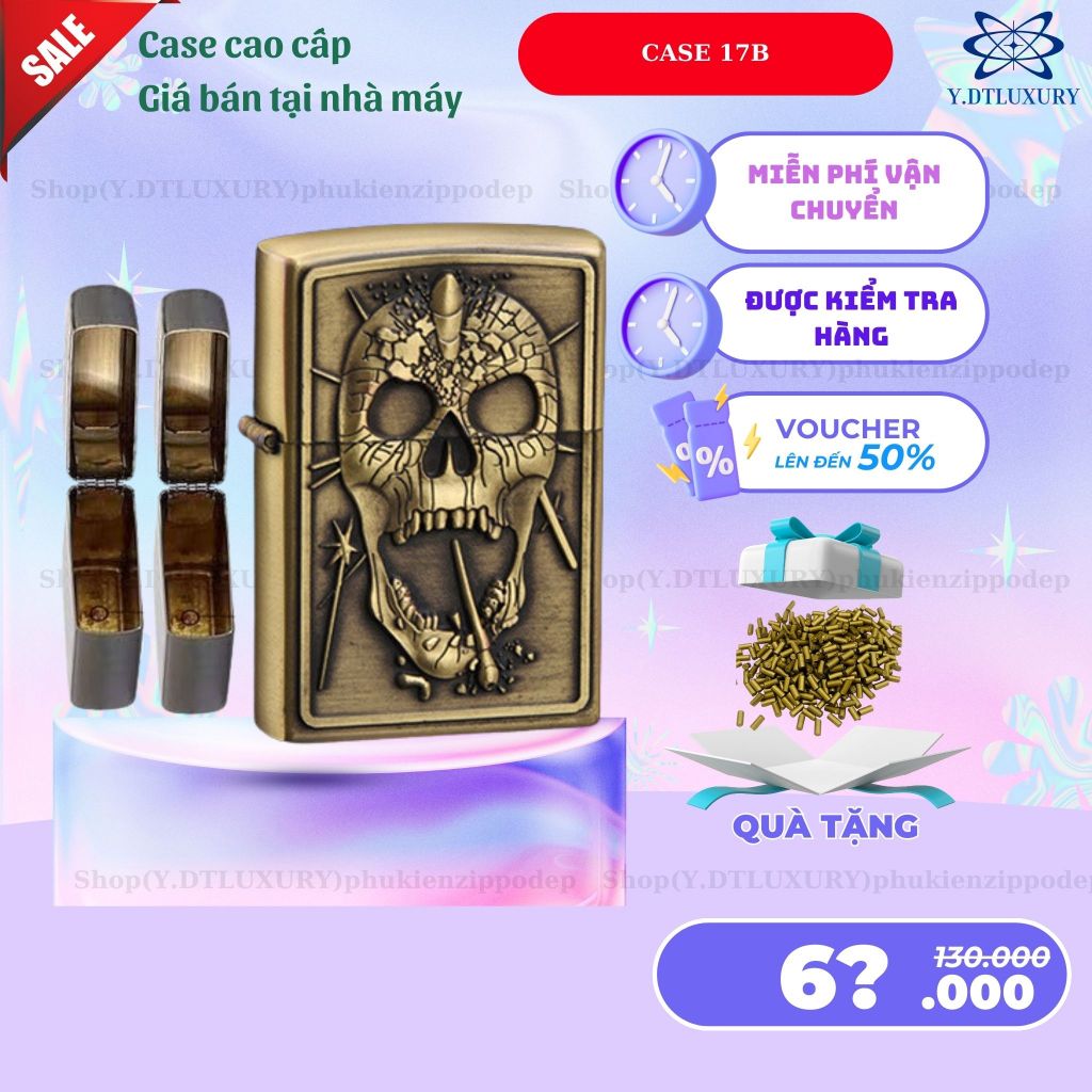 Case Zippo độc lạ, mẫu Mẫu vỏ đồng cao cấp ,  tặng 5 đá zippo (Y17B)