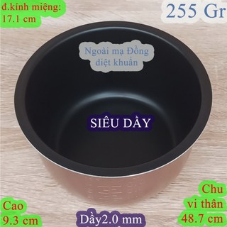 Lòng nồi cơm điện 0.8 L SIÊU DẦY chống dính màu Đen, ngoài mạ Đồng diệt khuẩn, nặng 255 gr