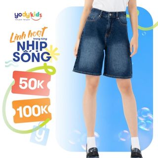  Quần jeans nữ YODY lửng cạp cao ống rộng SJN3052 