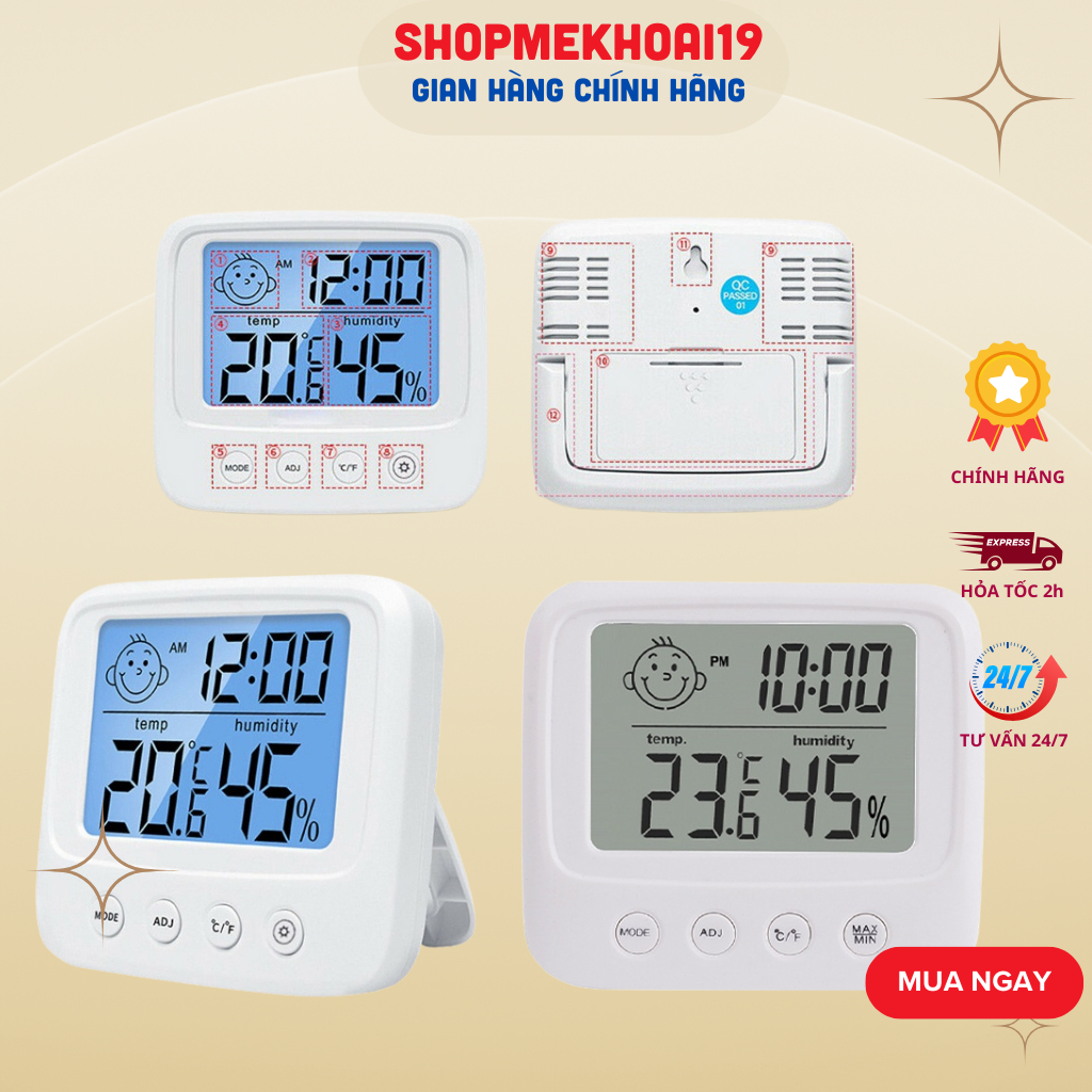 Nhiệt Ẩm Kế Điện Tử 3 Trong 1 Nhiệt Kế Phòng Đo Nhiệt Độ Phòng Ngủ Máy Đo Độ Ẩm-Khoaibaby