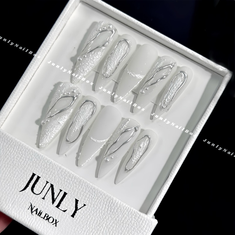 Nailbox thạch trắng cô dâu JUNLY - nail box thiết kế móng giả mắt mèo vẽ xi măng đơn giản đi tiệc 47