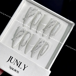 Nailbox thạch trắng cô dâu JUNLY - nail box thiết kế móng giả mắt mèo vẽ xi măng đơn giản đi tiệc 47