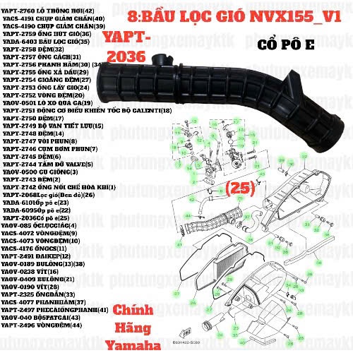 [Chính hãng Yamaha][8:BẦU LỌC GIÓ] YAPT-2036-NVX V1-Cổ pô e (25)