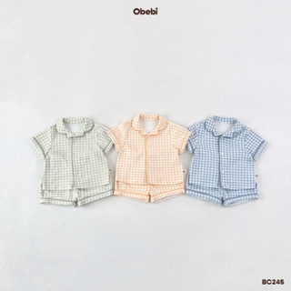Bộ Quần Áo Pijama Họa Tiết Kẻ Mùa Hè Cho Bé Trai Bé Gái Phối Viền Cao Cấp Obebi BC245