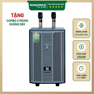 Loa Kéo Karaoke Mini Nanomax A12 Bass 30 (3 Tấc) Công Suất 250W Thùng Gỗ Sơn Gai Tặng Kèm 2 Mic