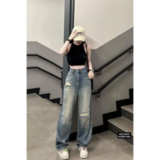 Quần jeans ống rộng nữ Wash bụi màu xanh cá tính , quần bò ống suông phong cách Ulzzang Hàn Quốc hàng mới về 2025