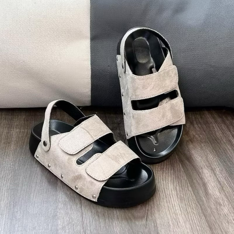Dép sandal nữ đế cao 4-5cm D01 quai nỉ chốt đinh bản to thời trang