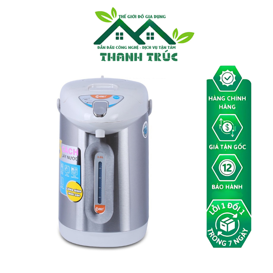 Bình thủy điện 3.6L comet CM3216 - An toàn tiện lợi - Giữ ấm chuẩn nhiệt độ - Bảo hành chính hãng