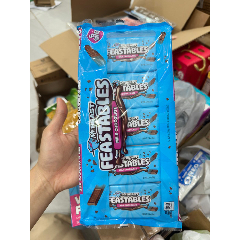 Socola sữa Mr Beast Feastables gói 5 thanh date mới