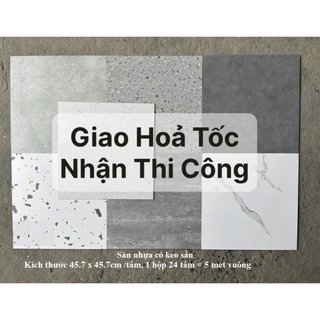 5m², 24 tấm, Sàn nhựa giả bê tông, kích thước 45.7 x 45.7cm, sàn dán keo sẵn, sàn nhựa giả gạch