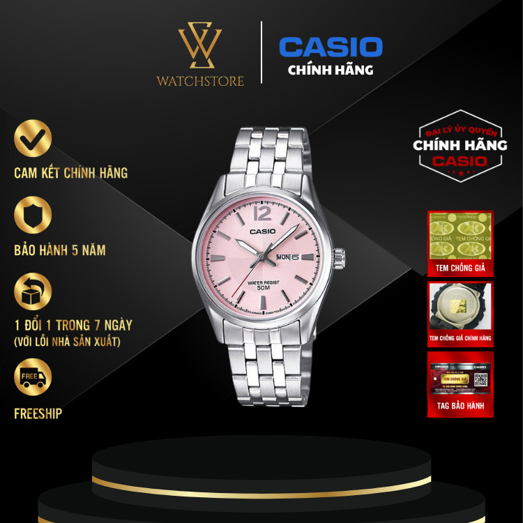 Đồng Hồ Nữ Casio LTP-1335D-5AVDF Màu Hồng Mặt Kính Khoáng Tròn 30mm Chống Nước Dây Kim Loại Không Gỉ